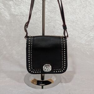 Brighton black leather mini studded crossbody